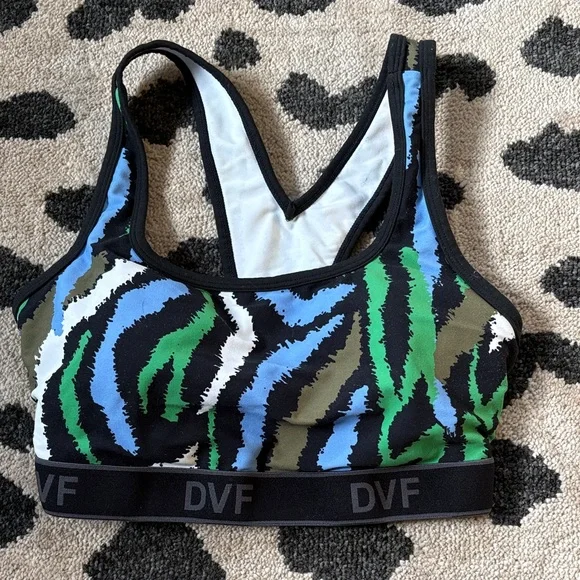Diane Von Furstenberg Black and Green Patterned Sports Bra - Picture 1 of 4